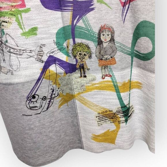 Inoah Womens Tee Dress Sz Large Grey VNeck T-shirt Artwork Painting Short Sleeve - Picture 7 of 13